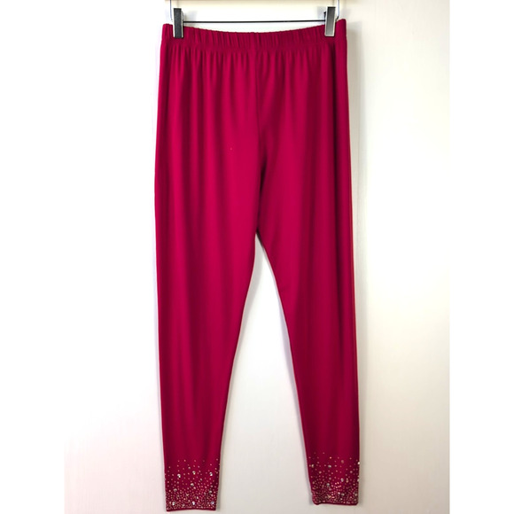 Gardy Leggings Women’s L (M 27x28) High Rise Stretch Red Rhinestone Embellished - Picture 1 of 9